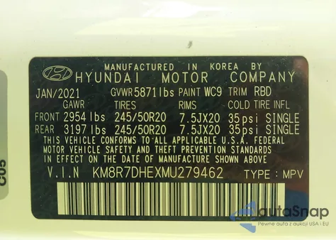 2021 Hyundai Palisade Calligraphy z USA, uszkodzony, nr VIN KM8R7DHEXMU279462